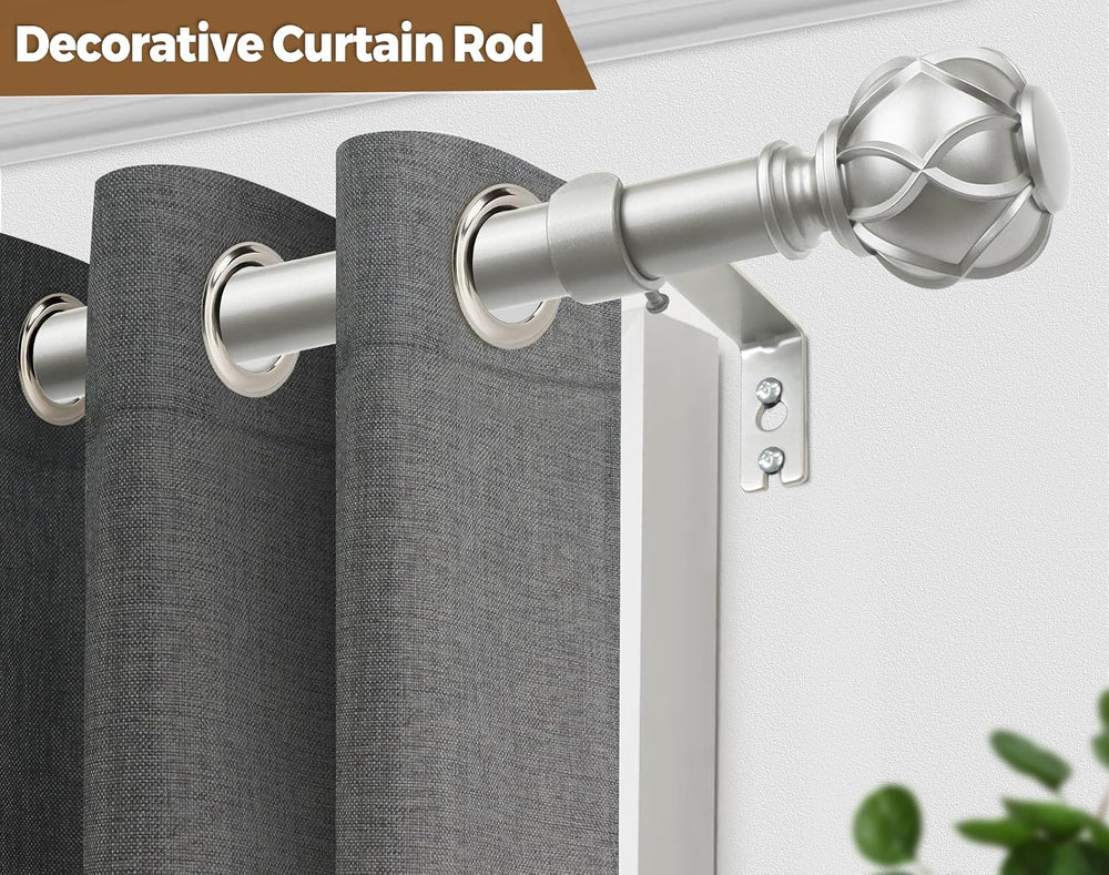 KAMANINA Silver Curtain Rods for Windows 72 to 144 Inch, Long Heavy Duty