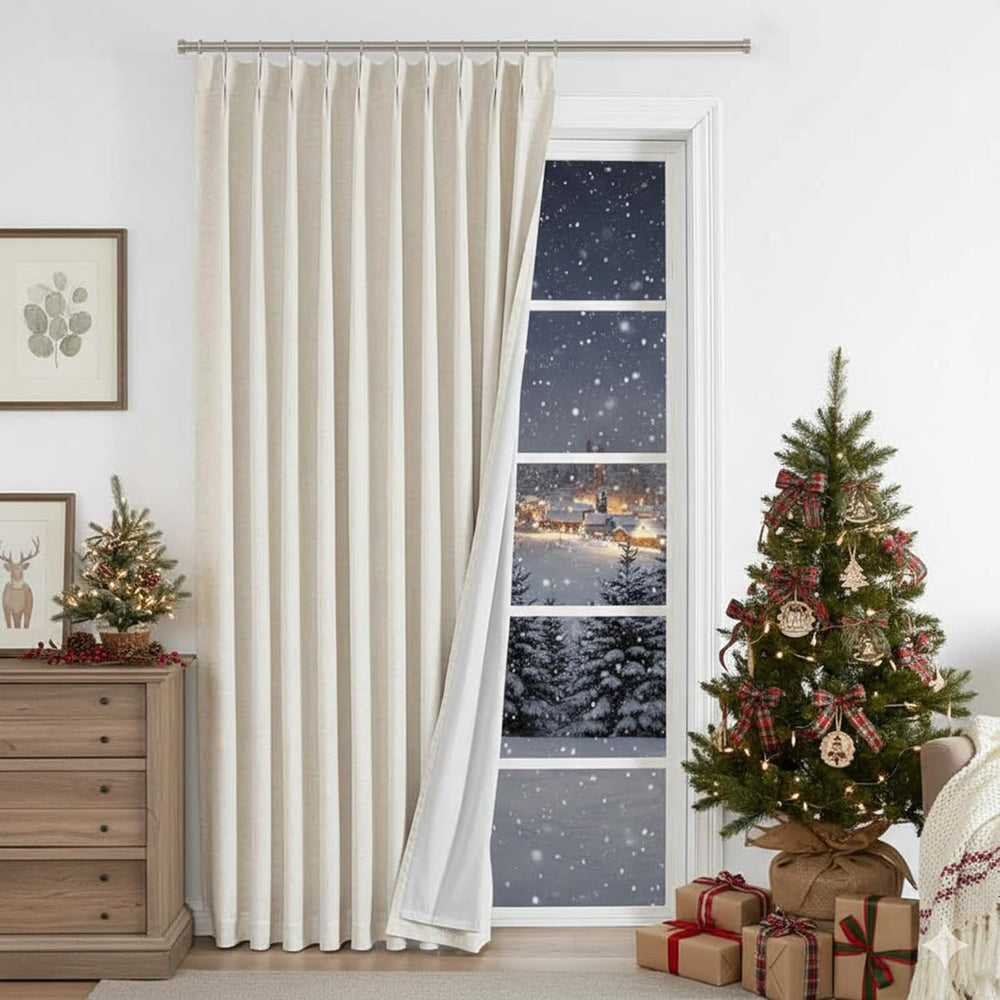 Vision Home Natural Pinch Pleated Full Blackout Curtains Linen Blended Room D...