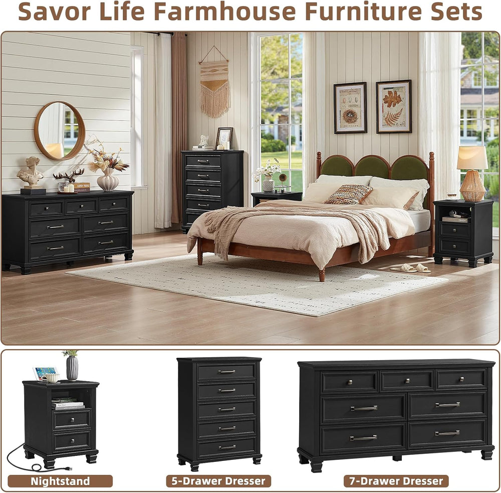 SAVOR LIFE Farmhouse Dresser and Nightstand Set of 2, Black