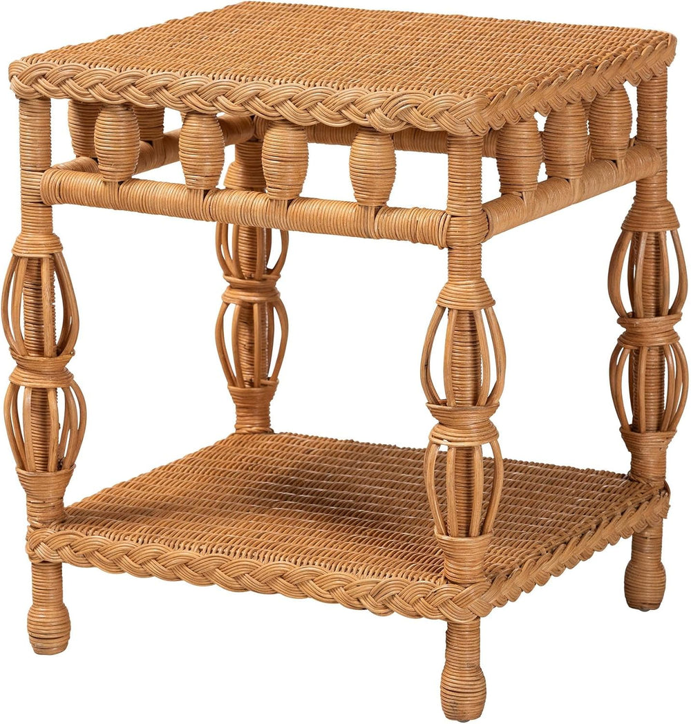 Bali & pari Dolby Natural Rattan End Table - Handwoven Wicker Side Table ...