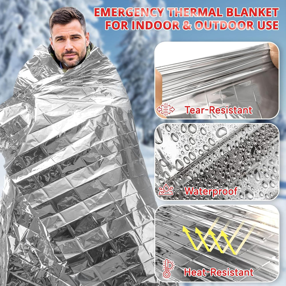 SecuCaptain Survival Emergency Thermal Blankets: 100 Pack Extra Large 84โ x63...