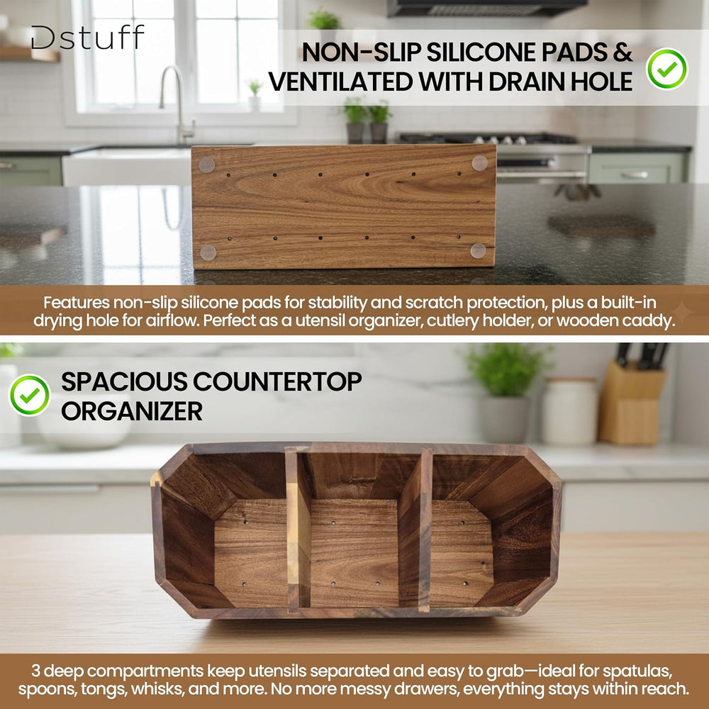 Large Kitchen Utensil Holder for Countertop โ Acacia Wood Utensil Organizer w...