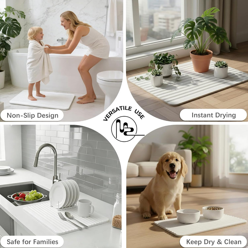 Stone Bath Mat Diatomaceous Earth Shower Mat Non-Slip Ultra Absorbent Durable...