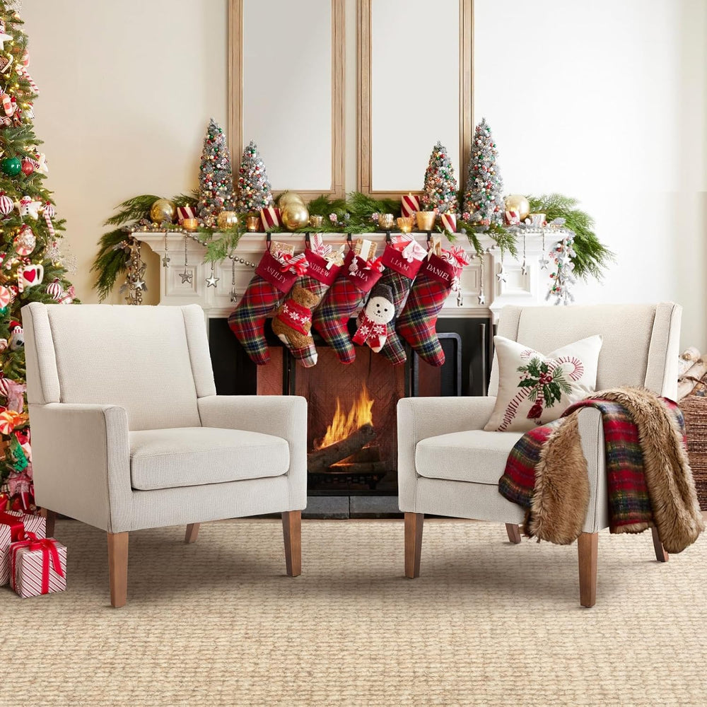 COLAMY Modern Wingback Living Room Chair Set of 2, Upholstered Fabric Accent ...