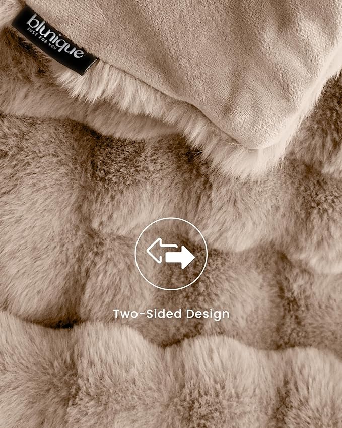 Ultra Soft Cozy Faux Fur Throw Blanket, Fuzzy Plush Thick Bubble Blanket