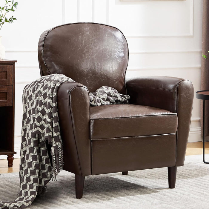 Mid Century Accent Chair, Modern Faux Leather Arm Chair, Comfy Upholstered Reading Chair Single Sofa Chairs for Living Room, Bedroom, Club, Coffee