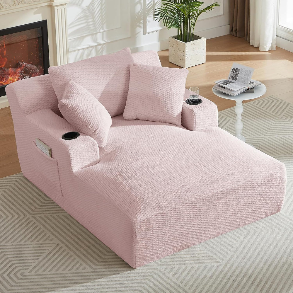 LUCKHAO 49.2" Oversized Chaise Lounge Chair Indoor,Faux Fur Boneless Rea...