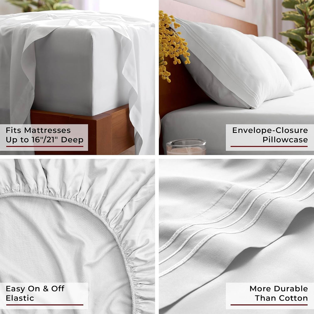 Mellanni Iconic 3-Piece Bed Sheet Set, 16" Deep Pocket (Twin, White)