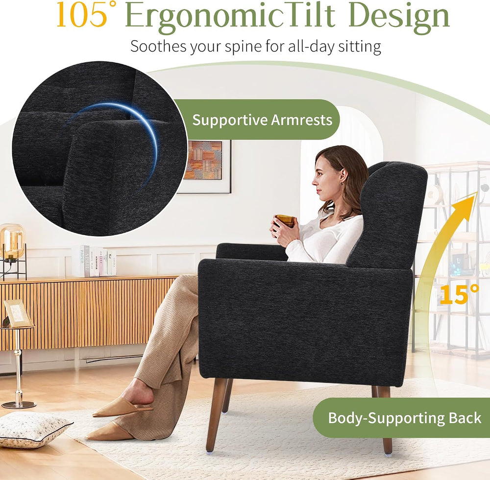 cinkehome Accent Arm Chairs for Living Room, Black Chenille Upholstered Morde...