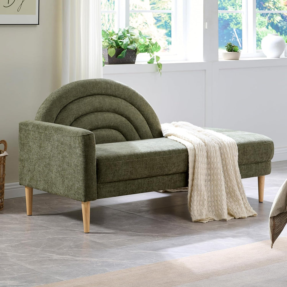 62.2" Linen Chaise Lounge Chair Indoor with Right Armres, Olive Green
