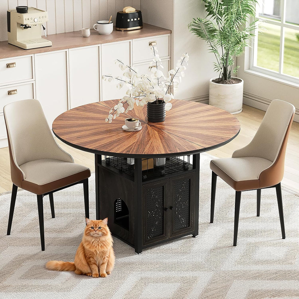 47" Round Dining Table Set for 4-6 People, Large Farmhouse Kitchen Dinin...