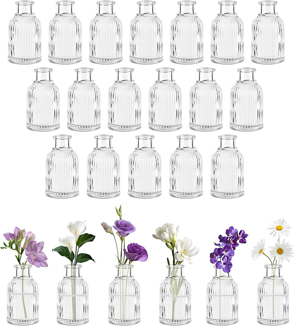 Glass Bud Vases Set of 24 Small Flower Vase in Bulk Mini Ribbed Clear VaseS