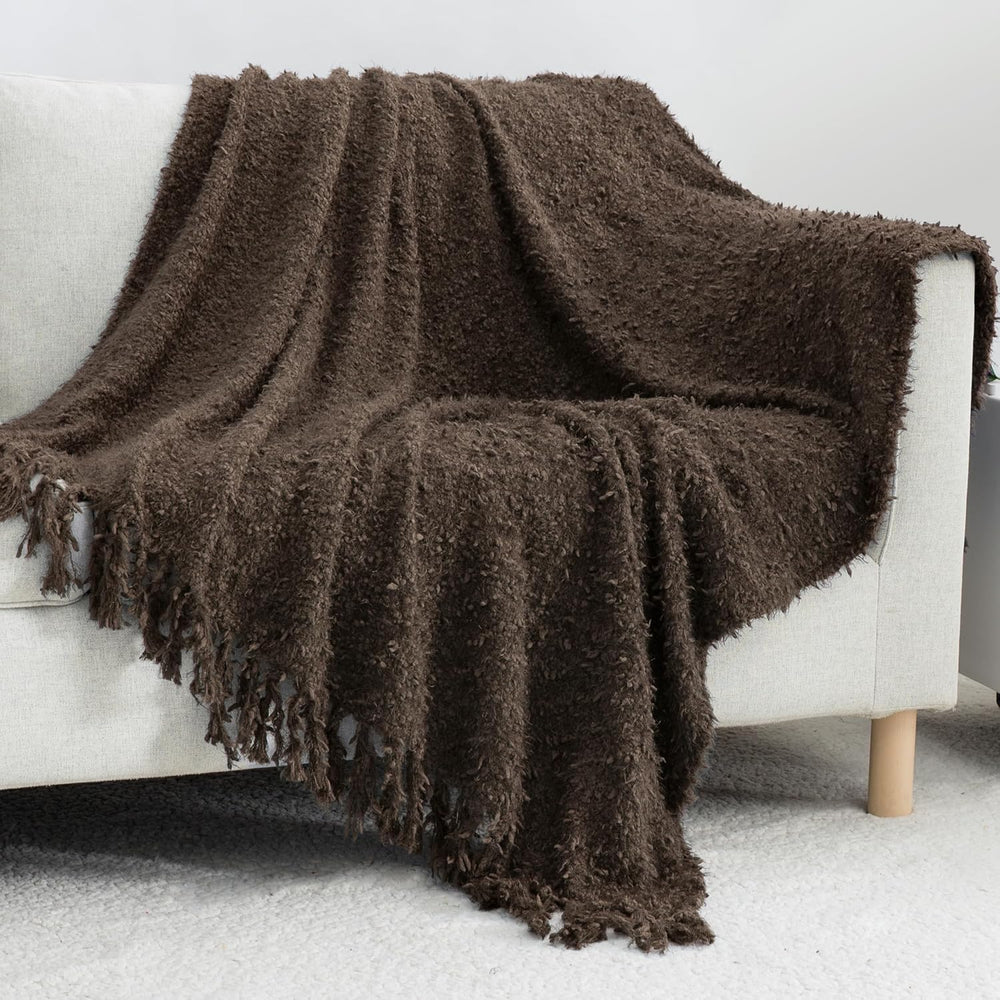 Soft Knit Throw Blanket for Couch with Tassels 60"x80"