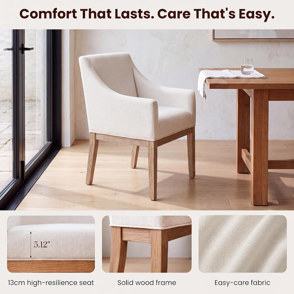 COLAMY Modern Upholstered Fabric Dining Armchair, Set of 1, White - Solid Rub...