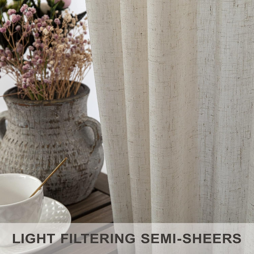 Flax Linen Curtains 96 Inches Long for Bedroom 2 Panels Back Tab Pocket Primi...