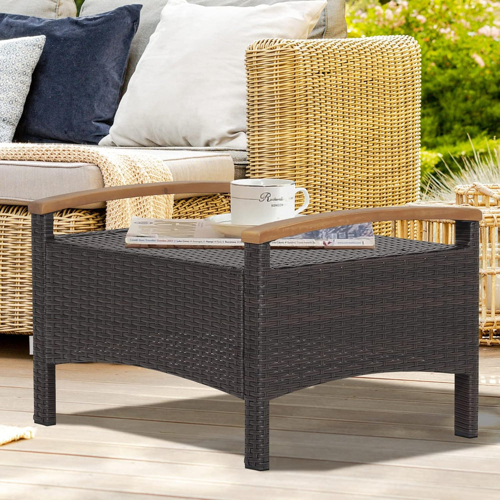 RELAX4LIFE Outdoor Wicker Ottomans for Patio - 2 Pieces PE Rattan Ottoman, Fo...
