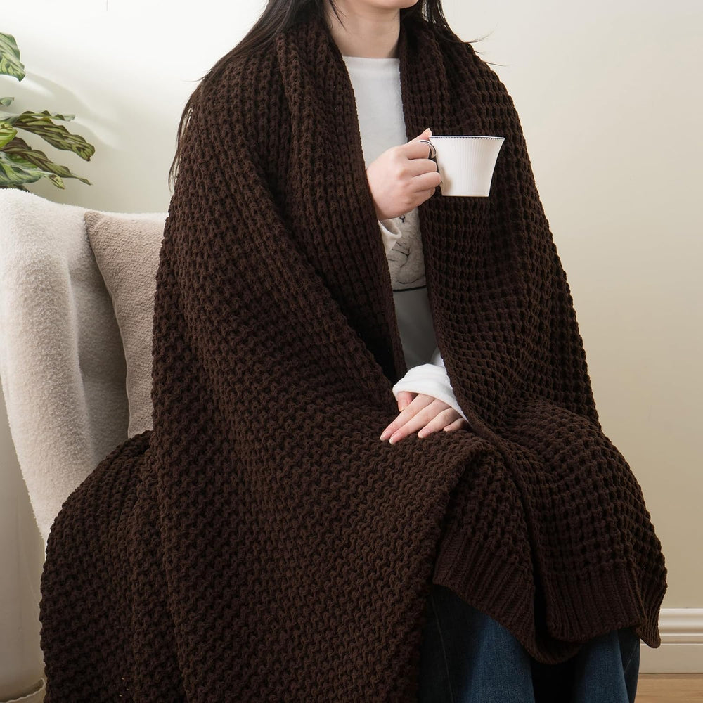 Brown Throw Blanket for Couch, Soft Chenille Knit Throw Blanket 60x80in