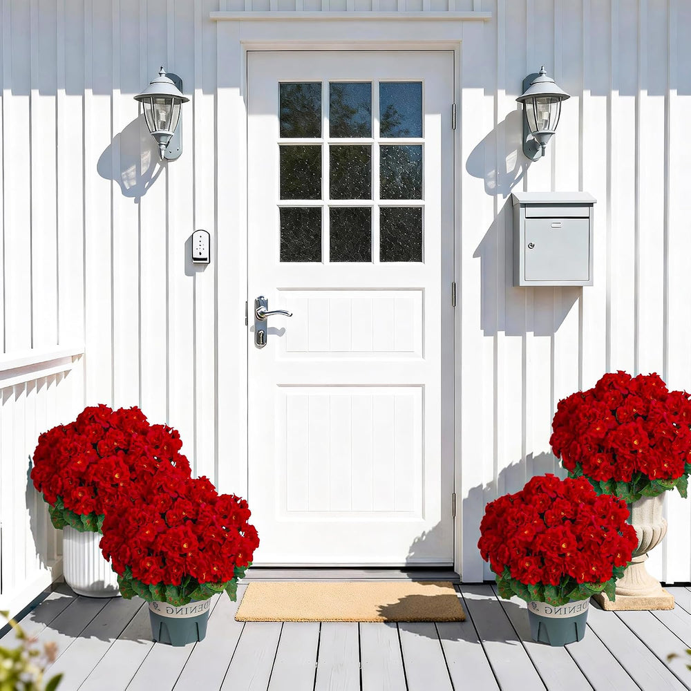 Geraniums Artificial Flowers for Outdoors, 2 Pack Potted Plants Red Faux Gera...