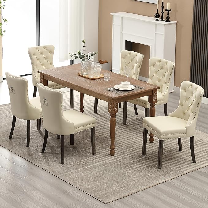KCC Faux Leather Dining Chairs Set of 4, Upholstered High-end Tufted Dining R...