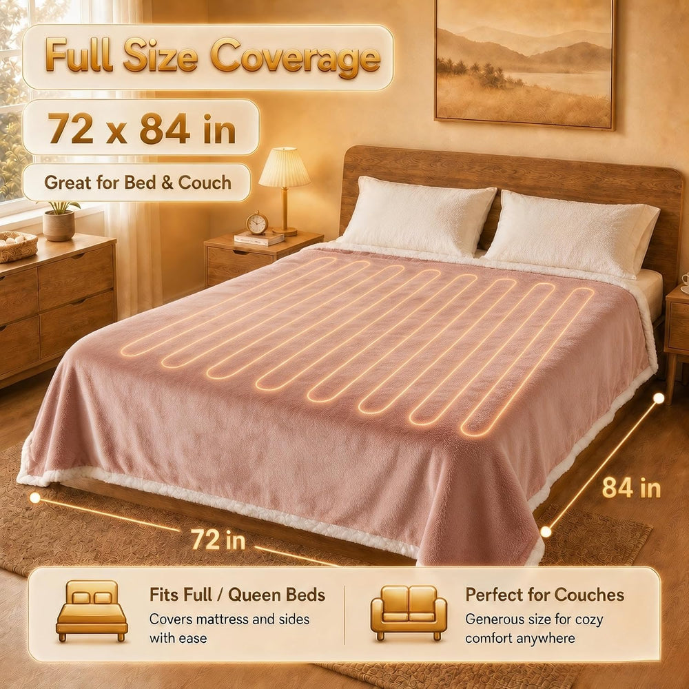 Electric Heated Blanket Full Size 72"x84", Cozy Pink