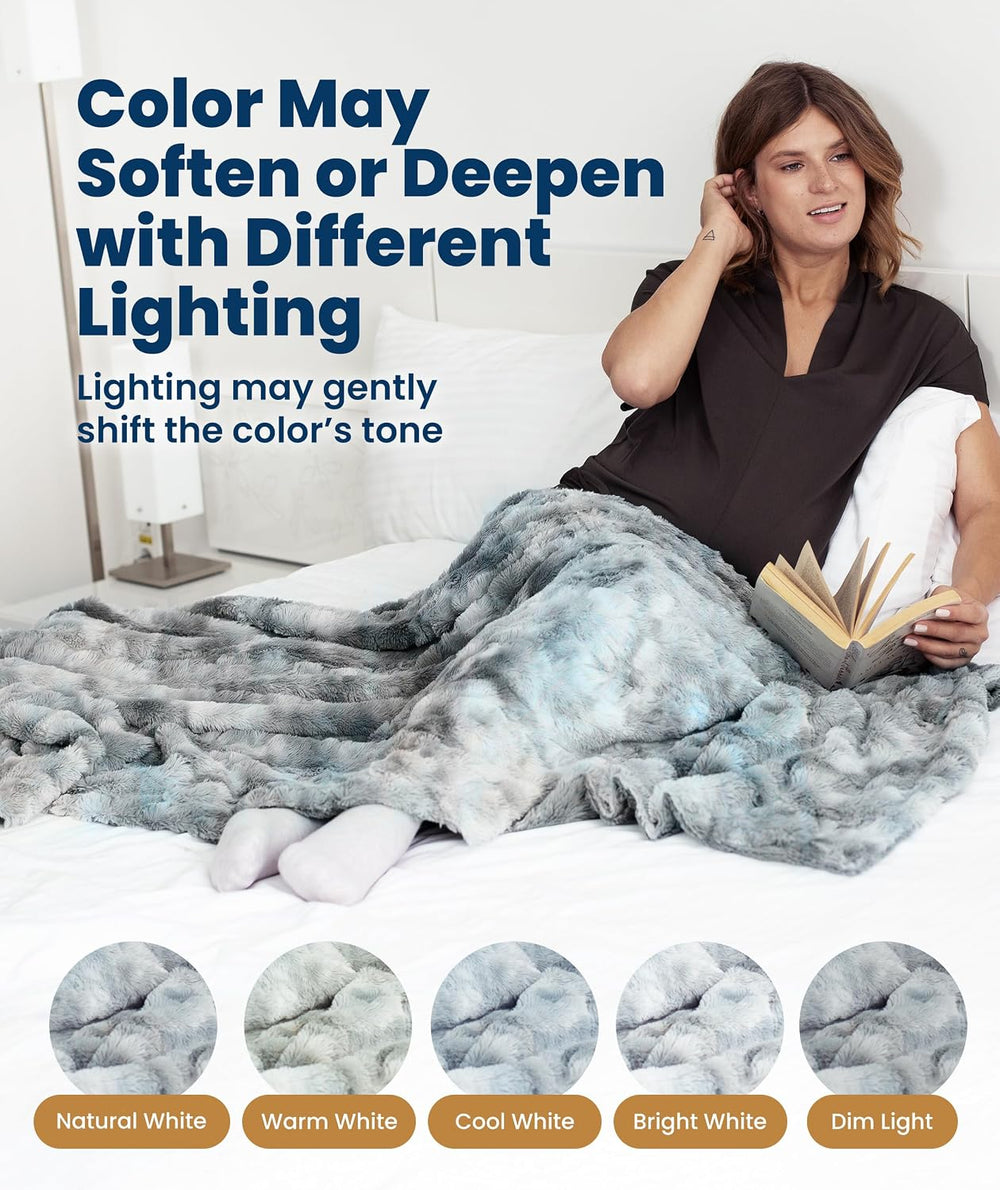 Everlasting Comfort Soft & Comfortable Arctic Blue Faux Fur Throw Blanket...