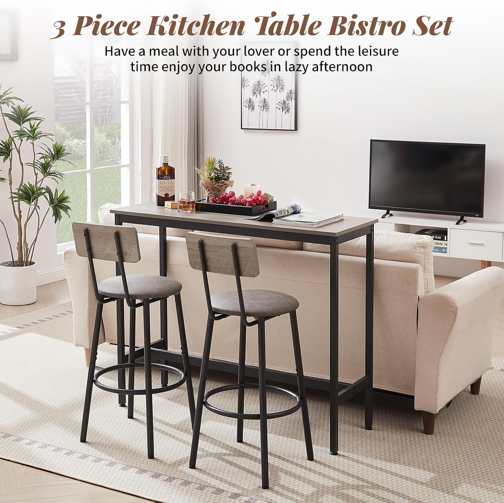 43.31" Bar Table Set for 2, Counter Height Dining Table with PU Upholste...