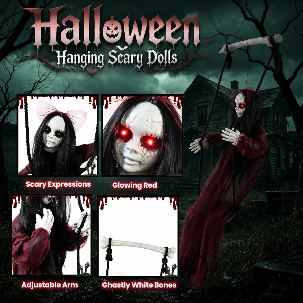 5FT Scary Halloween Hanging Ghost Girl, Haunted House and Yard Decor