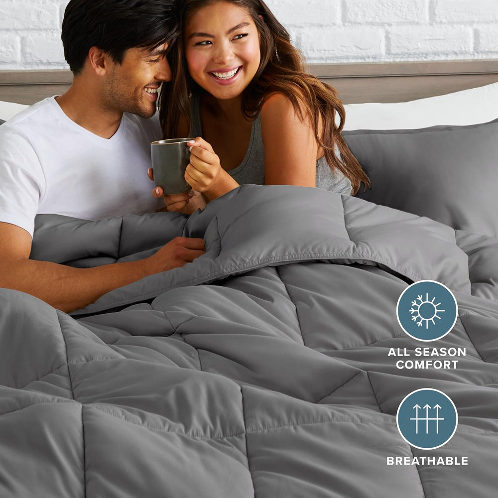 Bare Home Queen Comforter Set - 1800 Ultra Soft (Queen, Grey)
