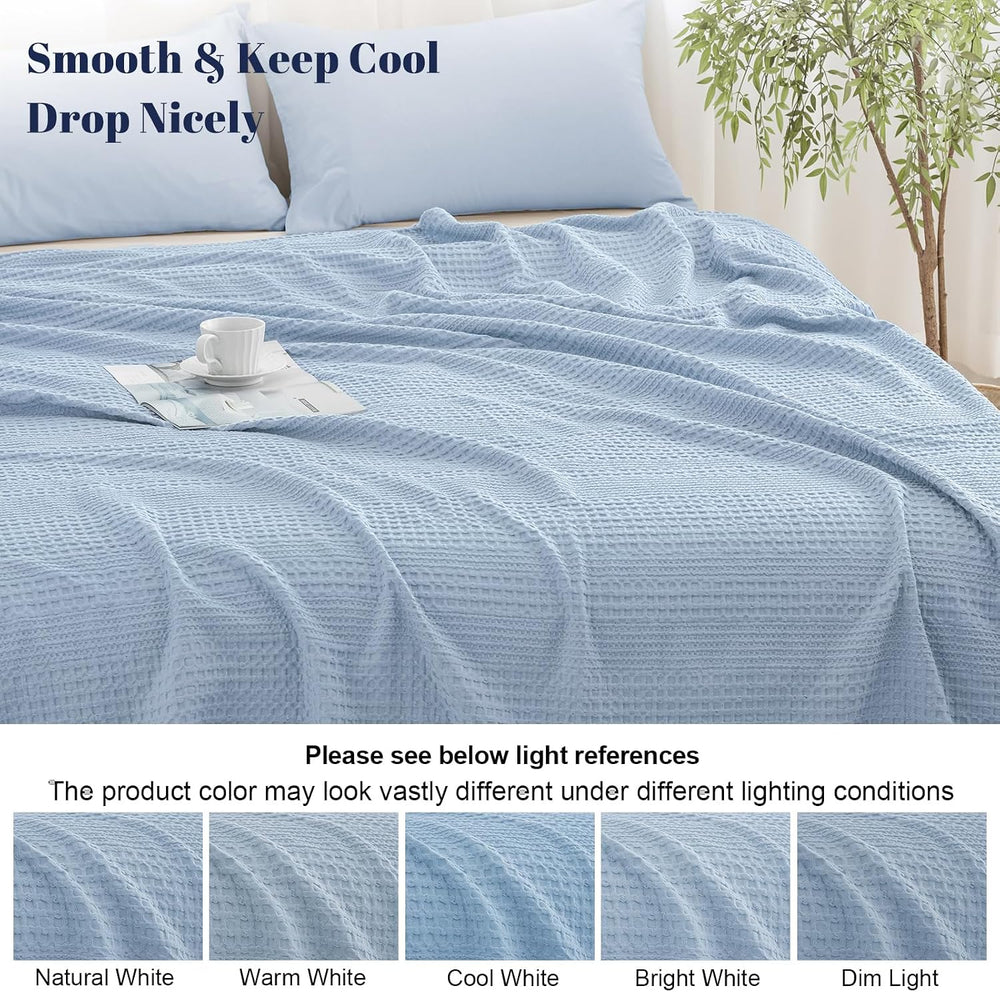 PHF Lightweight Waffle Weave Blanket King for Bed Sky Blue 104"x90"