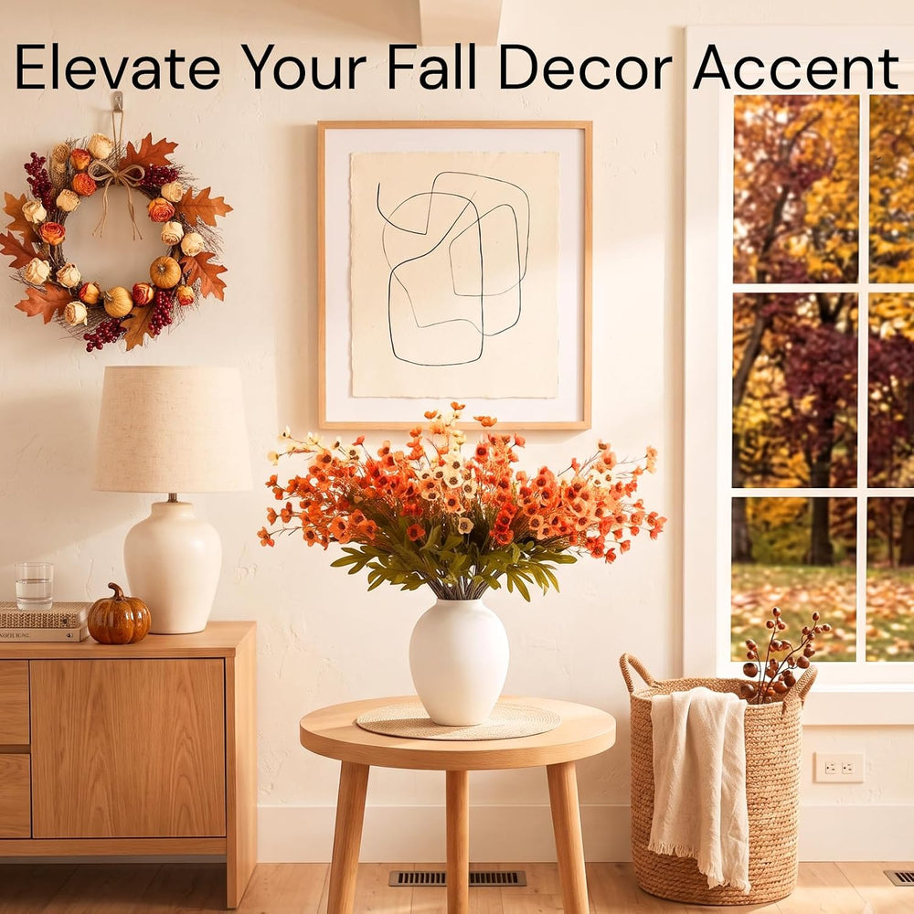 Orange Faux Wildflowers for Fall Decor, Artificial Mum Look For Porch