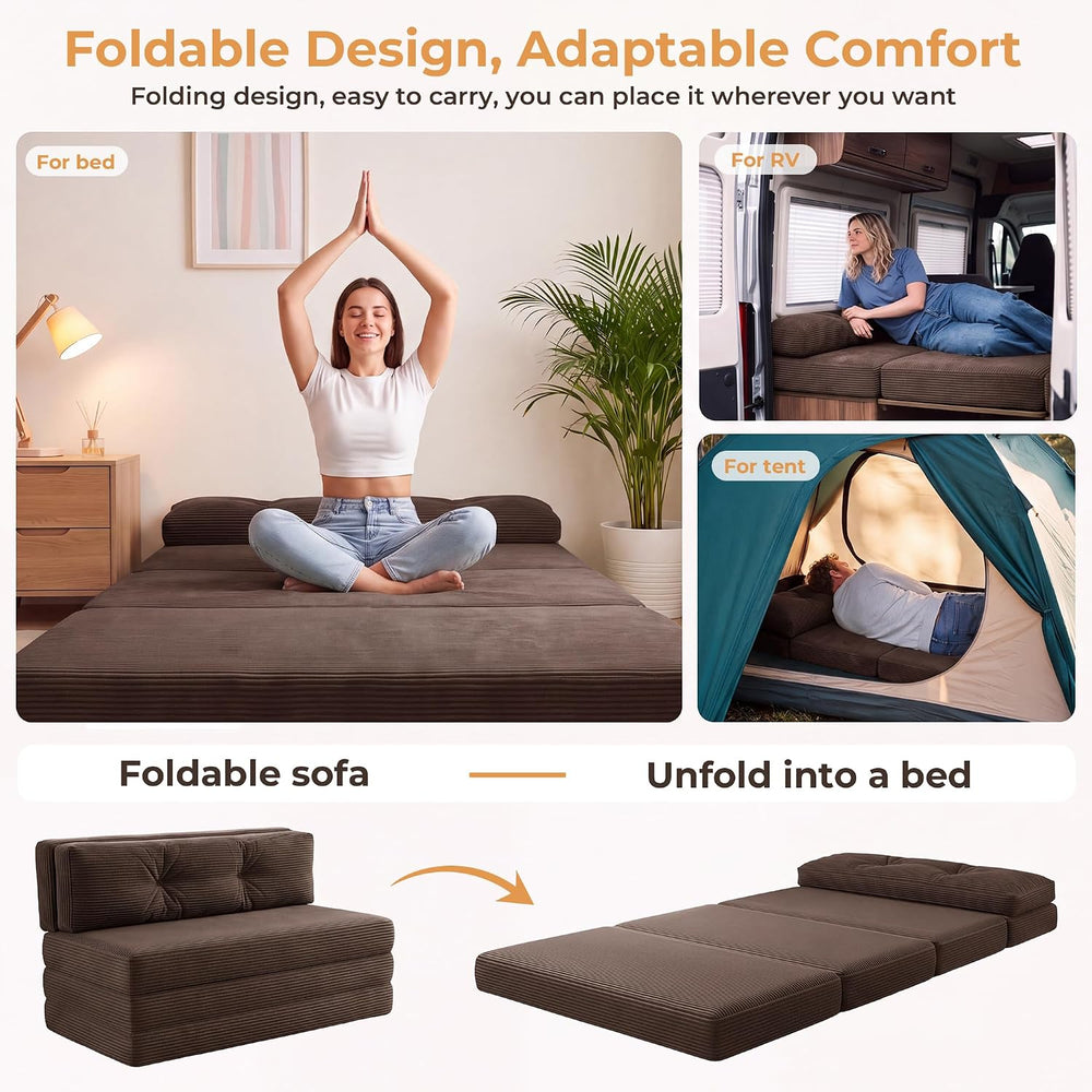54" Folding Sofa Bed, 3-in-1 Convertible Futon, Tri-Fold Boneless Couch