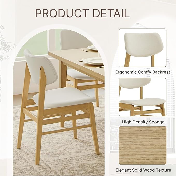 Wooden Dining Chairs Set of 6, Upholstered Modern Dining Room Chairs, Solid O...