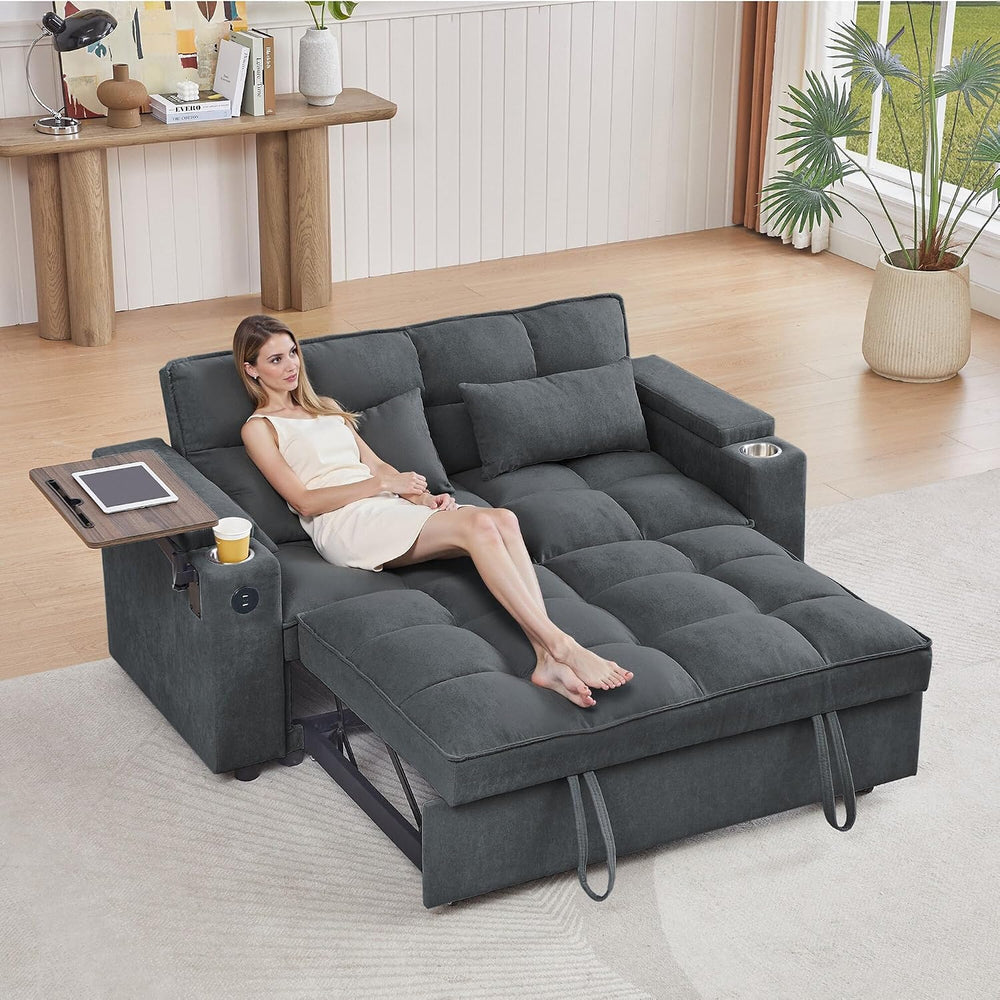 hansones 66" Multi-Functional Pull-Out Sofa Bed with Hidden Side Table, ...