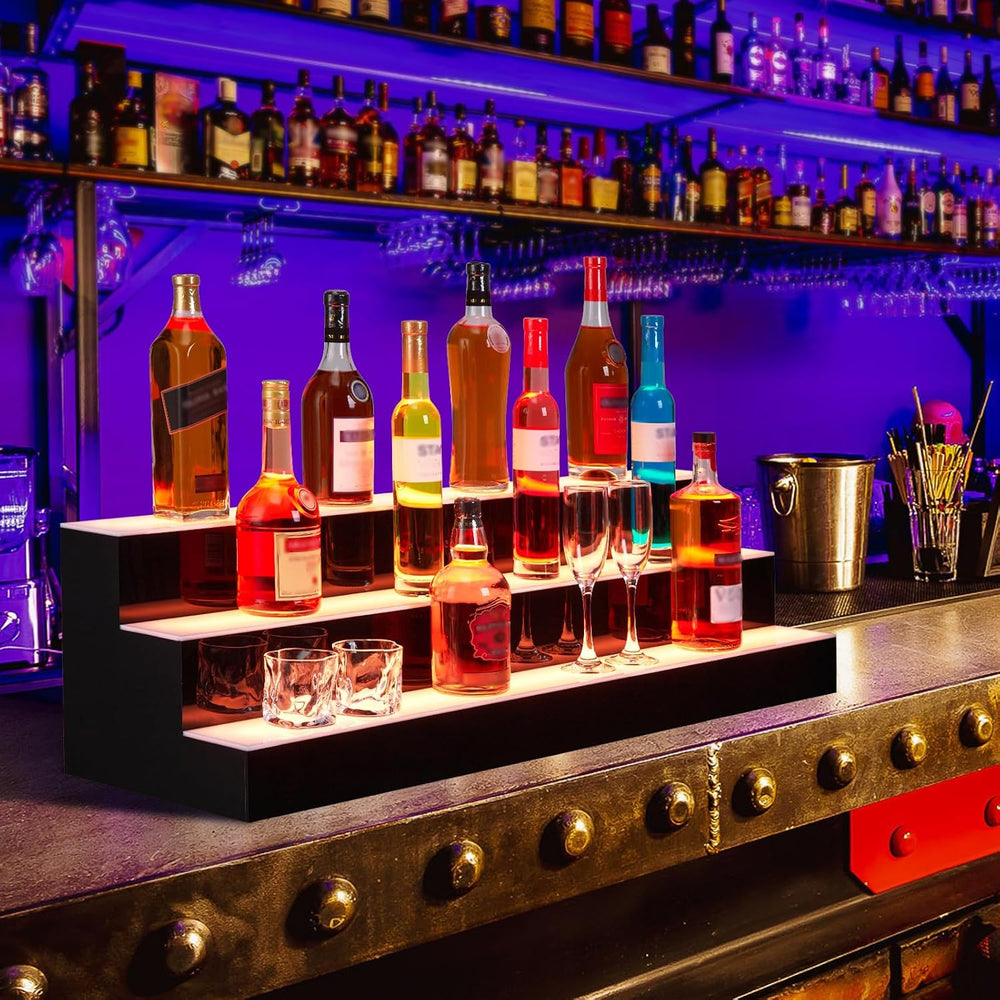 Liquor Bottle Display Shelf, 24 in Acrylic Lighted Bottle Display with Remote...