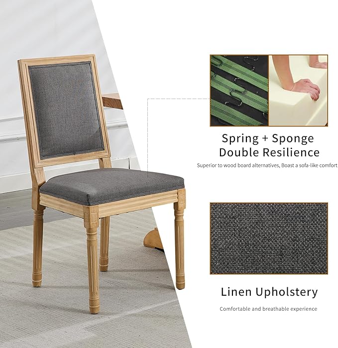 French Country Dining Chairs Set of 2, Gray Kitchen & Dining Room Chairs ...