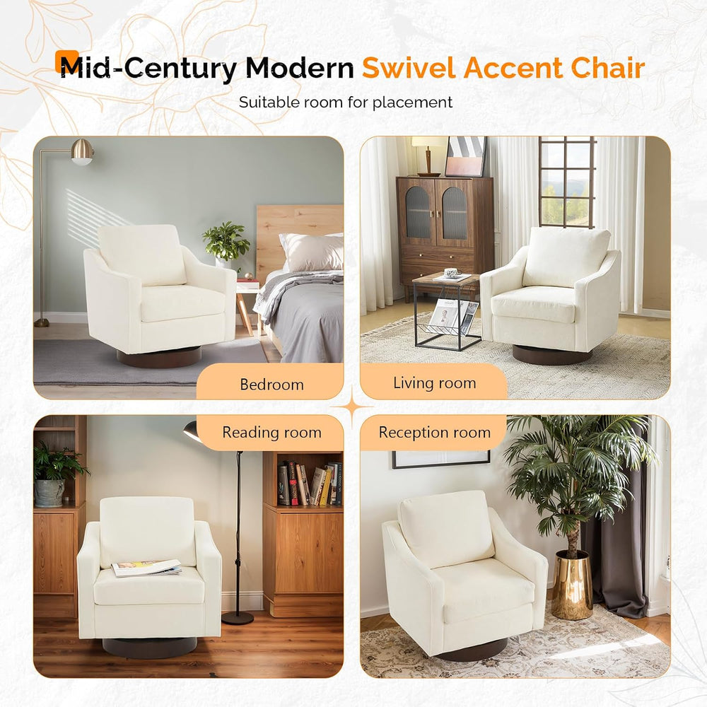 VINGLI Mid-Century Modern Swivel Accent Chair, 360°Upholstered Armchair, Home...