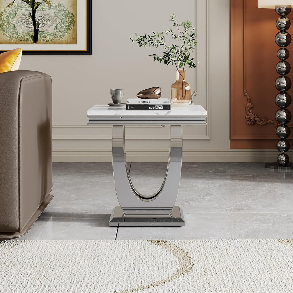 Henf 23in Square End Table Faux Marble End Table w/U Shape Steel Base,Luxury ...