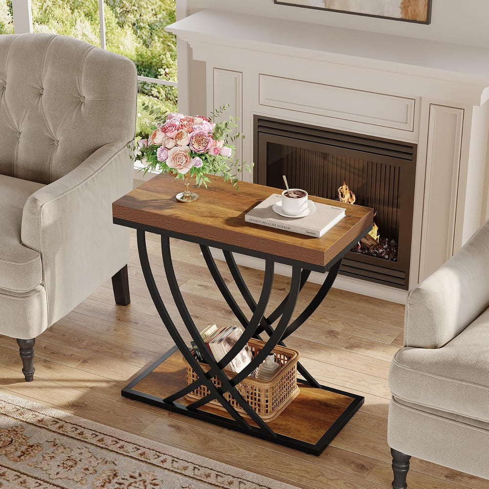 Tribesigns Side Table, 2-Tier Narrow End Table for Living Room, Industrial Ni...
