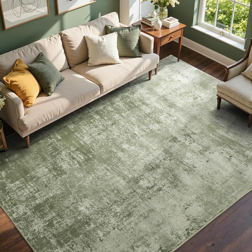 6x9 Ft Abstract Washable Area Rugs for Living Room Green