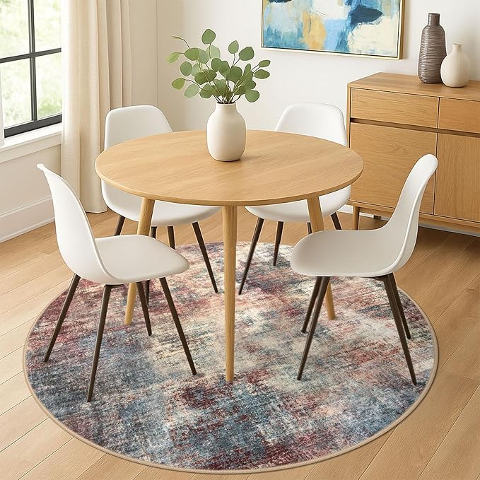 IOHOUZE Abstract Round Area Rug 6 Ft Washable Circle Rugs Large Round Rug Non