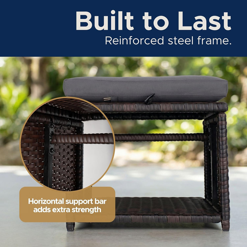 Outdoor Storage Ottoman (Set of 2) - All-Weather Wicker Patio Footstool with ...