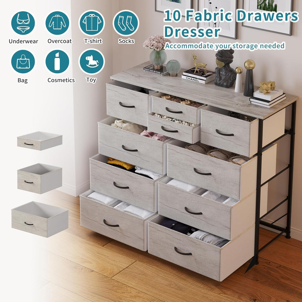LUMTOK 10 Drawers Dresser for Bedroom,Chest of Drawers for Closets,Greige