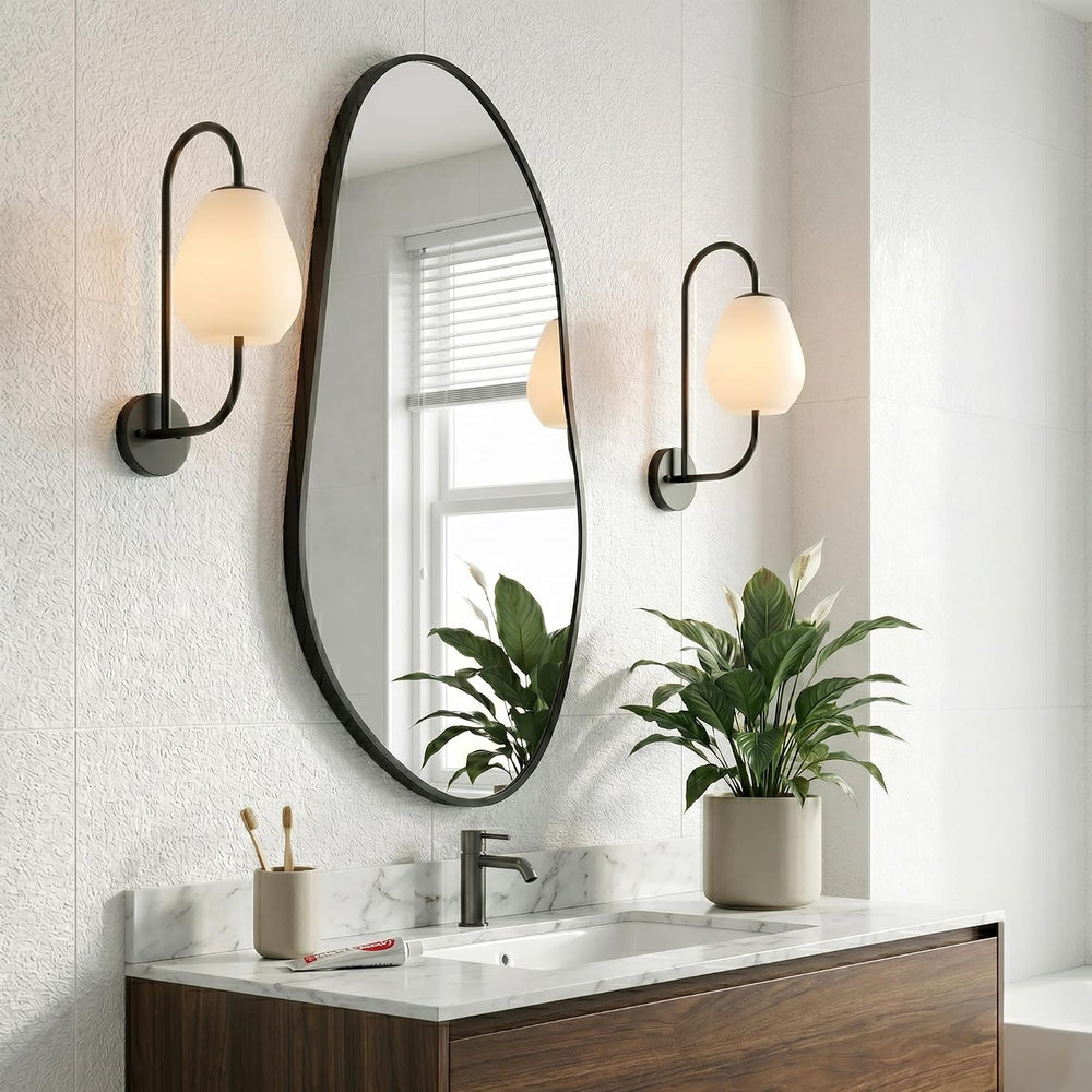 Matte Black 32x16.5 Inch Asymmetrical Organic Oval Wall Mirror