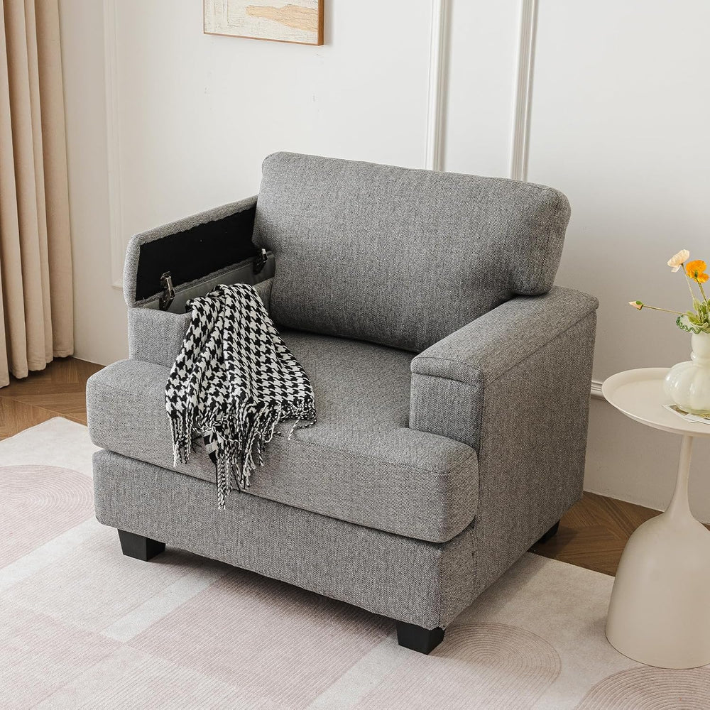 Rexulqo Oversized Accent Chair with Armrest Organizer,Chenille,Dark Gray
