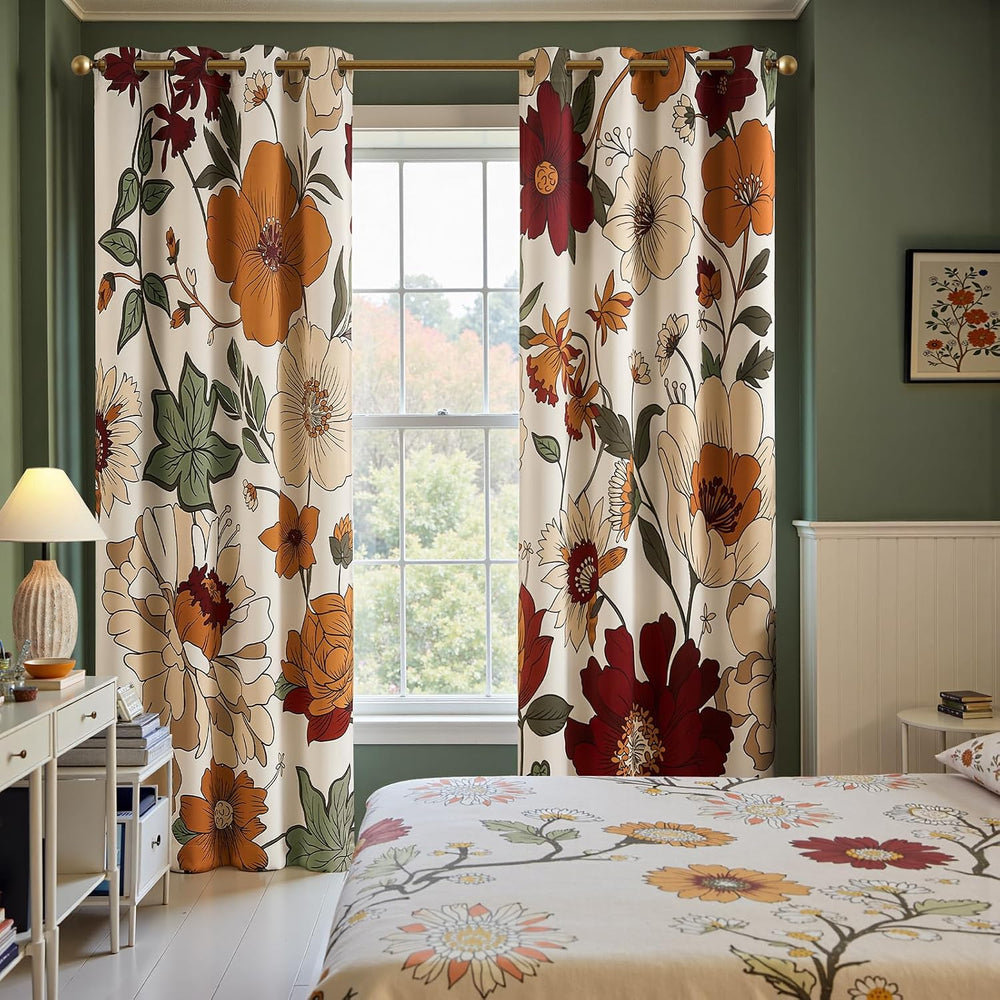 jinchan Beige Boho Floral Blackout Curtains 84 Inch Grommet 2 Panels
