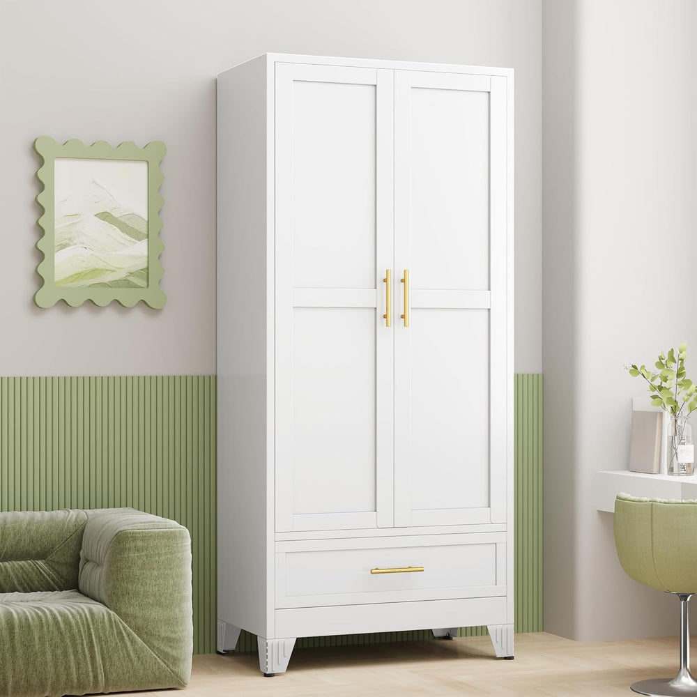 GAIOUS Metal Armoire Wardrobe Closet Cabinet with 2 Doors and Drawer, 71"