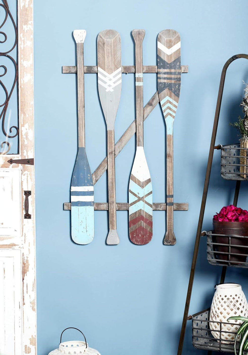 Deco 79 Wood Paddle Home Wall Decor Novelty Canoe Oar Wall Sculpture with Arr...