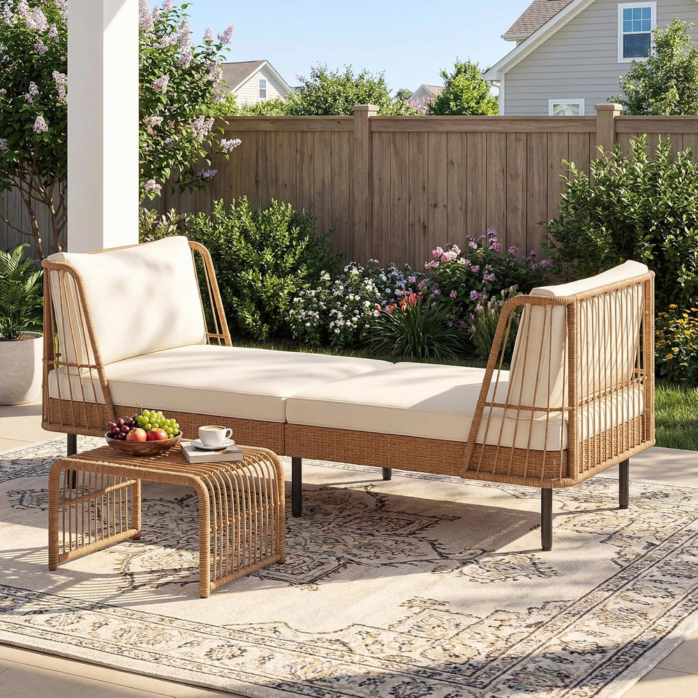 HAPPYGRILL Outdoor Wicker Daybed, Rattan Patio Couch Sofa Bed with Armrests, ...