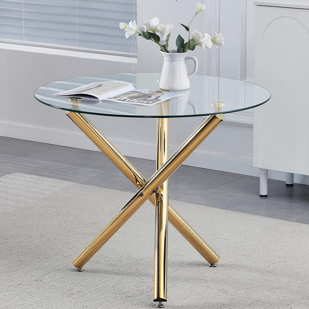36" Round Glass Dining Room Table with Glass Top and Chrome Legs for Kit...