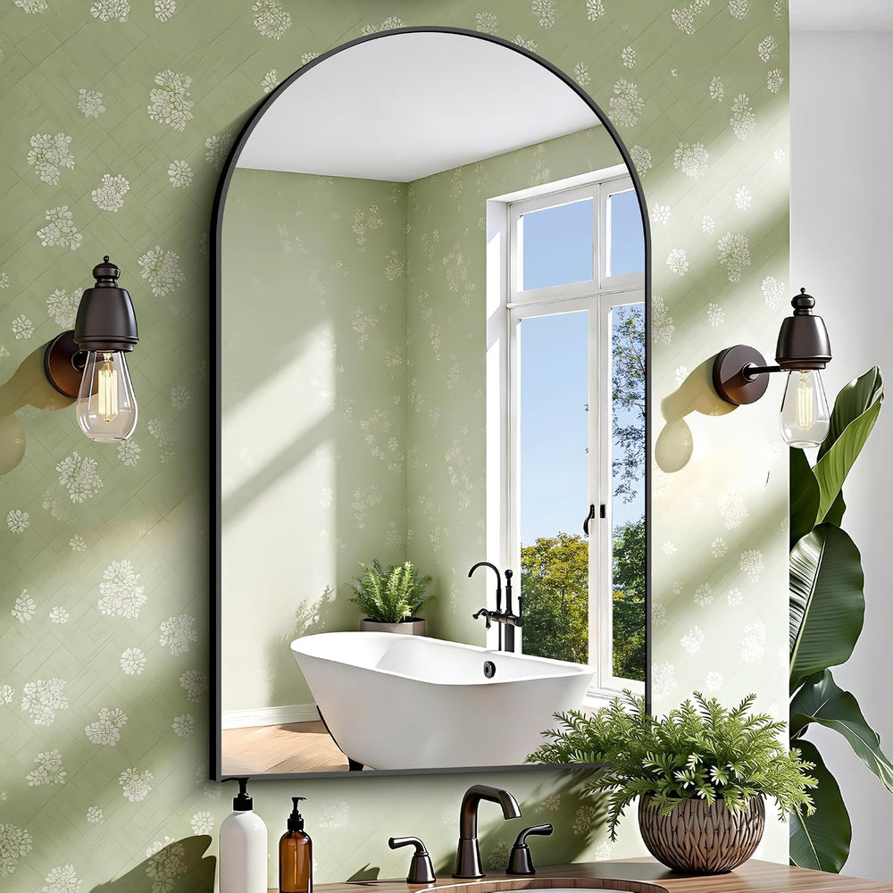 CIRCUMI Arched Wall Mirror, 30"x50" Black Arched Mirror for Bathroom
